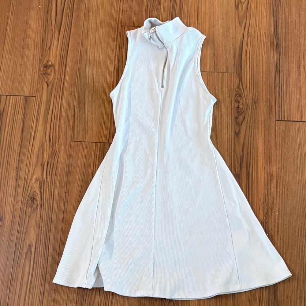 Zara white Sleeveless Zip-Neck Flared Mini Dress